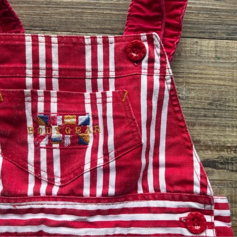 Vintage Body Gear Toddler Red & White Striped Overalls Shortalls Size 2T